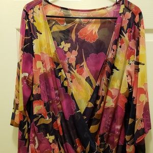Multi-colored Sheer Wrap Shirt w/Flare Sleeves